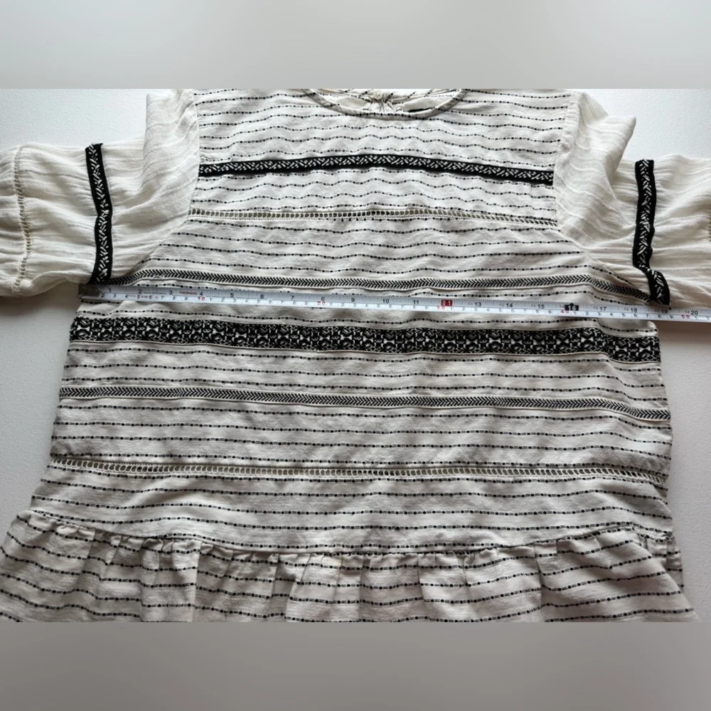 Zara Embroidered Pom Pom Peplum Blouse M Boho Cottagecore Top Festival